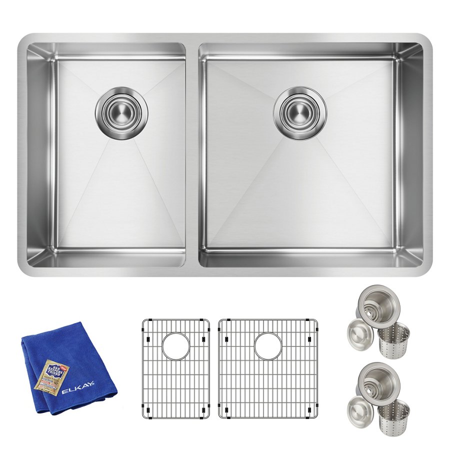 Crosstown® 18 Gauge Stainless Steel 31-1/2" x 18-1/2" x 9" 40/60 Double Bowl Undermount Sink Kit