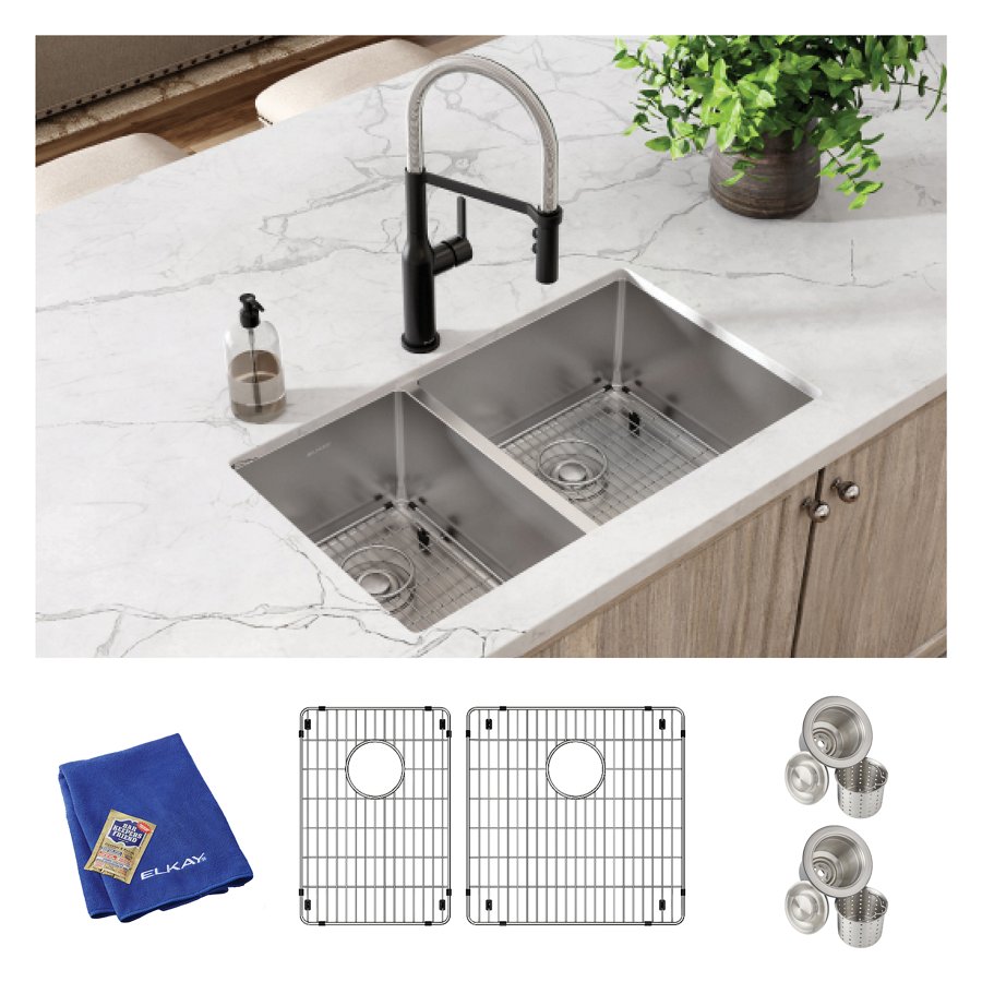 Crosstown® 18 Gauge Stainless Steel 31-1/2" x 18-1/2" x 9" 40/60 Double Bowl Undermount Sink Kit