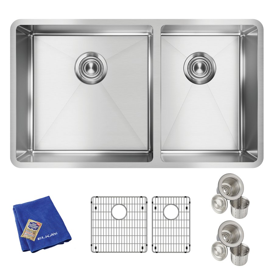 Crosstown® 18 Gauge Stainless Steel 31-1/2" x 18-1/2" x 9" 60/40 Double Bowl Undermount Sink Kit