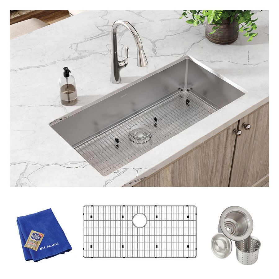Crosstown® 18 Gauge Stainless Steel 36-1/2" x 18-1/2" x 9" Single Bowl Undermount Sink Kit