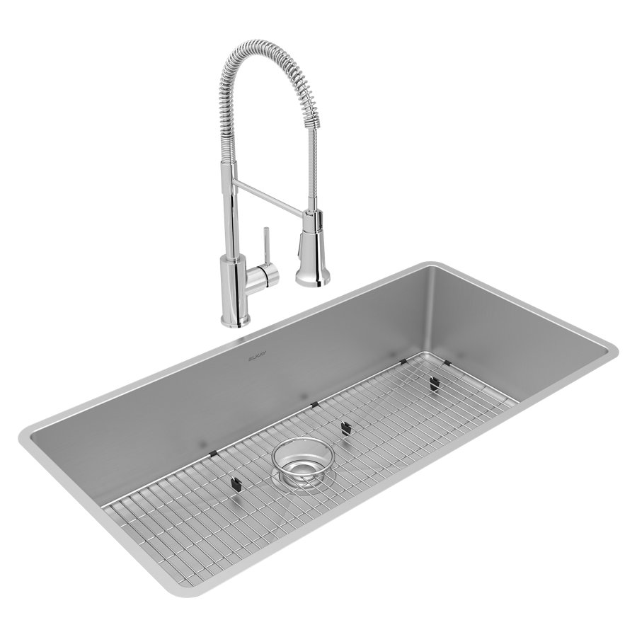 Crosstown® 18 Gauge Stainless Steel 36-1/2" x 18-1/2" x 9" Single Bowl Undermount Sink & Faucet Kit with Bottom Grid & Drain