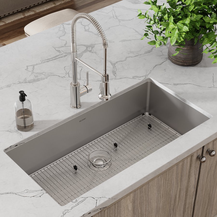 Crosstown® 18 Gauge Stainless Steel 36-1/2" x 18-1/2" x 9" Single Bowl Undermount Sink & Faucet Kit with Bottom Grid & Drain