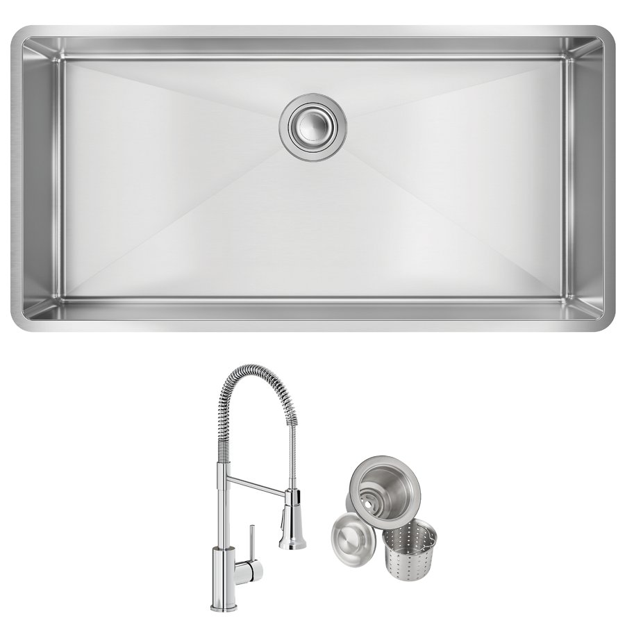 Crosstown® 18 Gauge Stainless Steel 36-1/2" x 18-1/2" x 9" Single Bowl Undermount Sink & Faucet Kit with Drain
