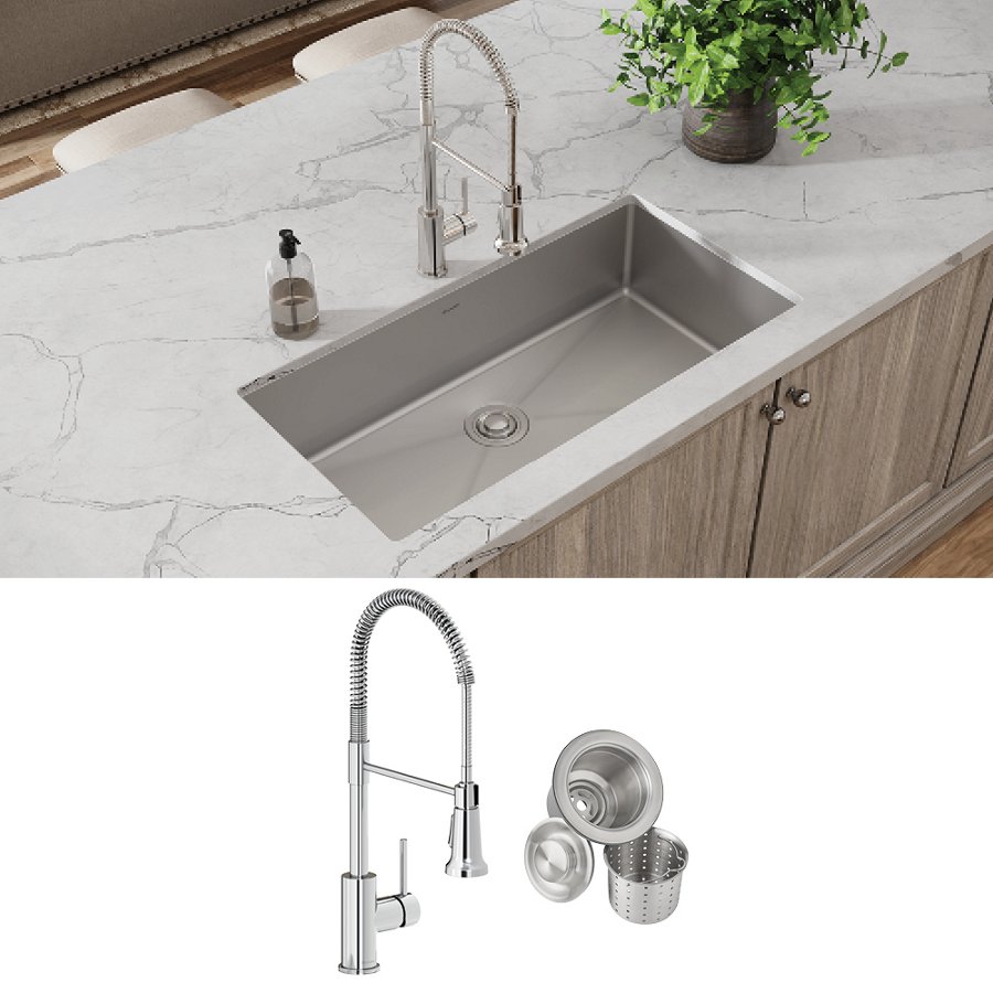 Crosstown® 18 Gauge Stainless Steel 36-1/2" x 18-1/2" x 9" Single Bowl Undermount Sink & Faucet Kit with Drain