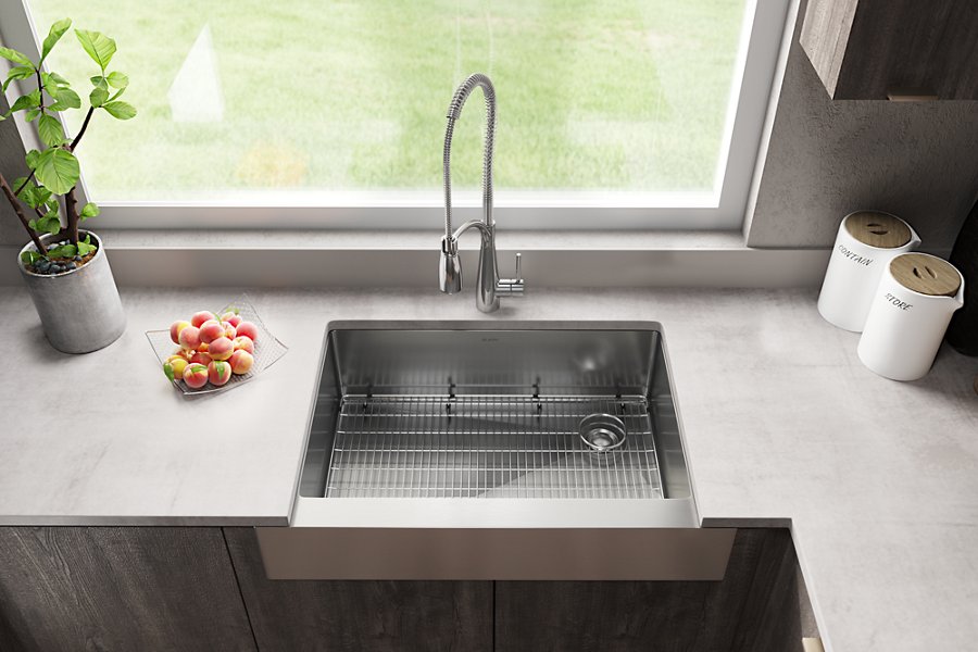 Crosstown® 18 Gauge Stainless Steel 35-7/8" x 20-1/4" x 9" Single Bowl Farmhouse Sink Kit