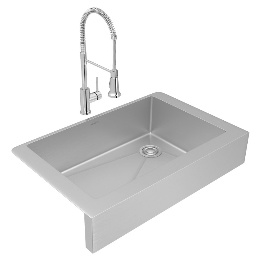 Crosstown® 18 Gauge Stainless Steel 35-7/8" x 20-1/4" x 9" Single Bowl Farmhouse Sink & Faucet Kit with Drain