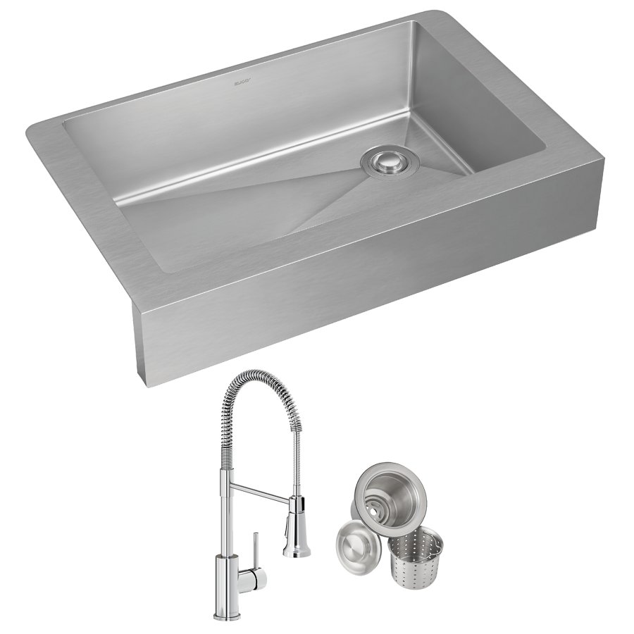Crosstown® 18 Gauge Stainless Steel 35-7/8" x 20-1/4" x 9" Single Bowl Farmhouse Sink & Faucet Kit with Drain