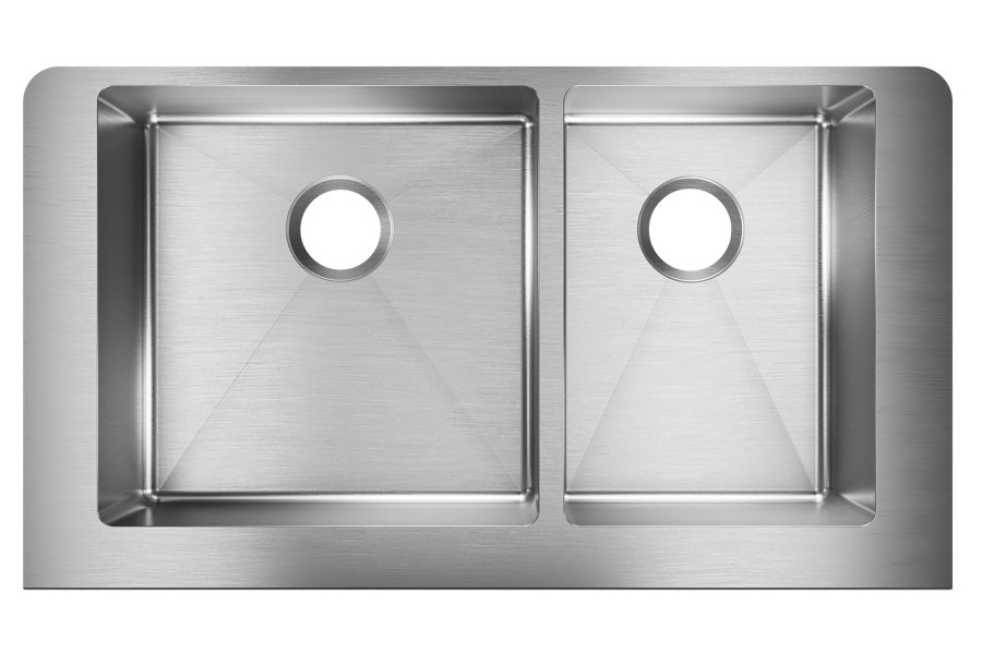 Crosstown® 18 Gauge Stainless Steel 35-7/8" x 20-1/4" x 9" 60/40 Double Bowl Farmhouse Sink