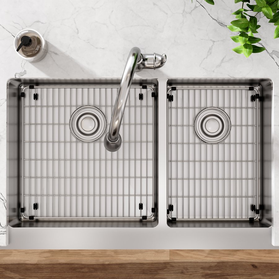 Crosstown® 18 Gauge Stainless Steel 35-7/8" x 20-1/4" x 9" 60/40 Double Bowl Farmhouse Sink Kit