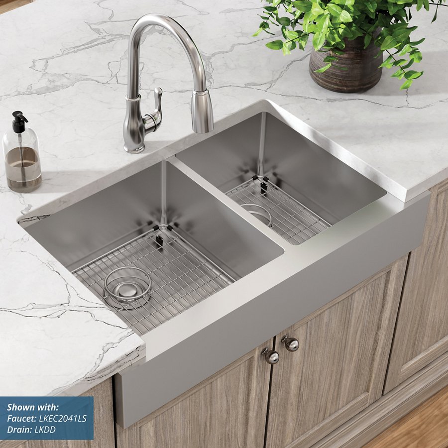 Crosstown® 18 Gauge Stainless Steel 35-7/8" x 20-1/4" x 9" 60/40 Double Bowl Farmhouse Sink Kit