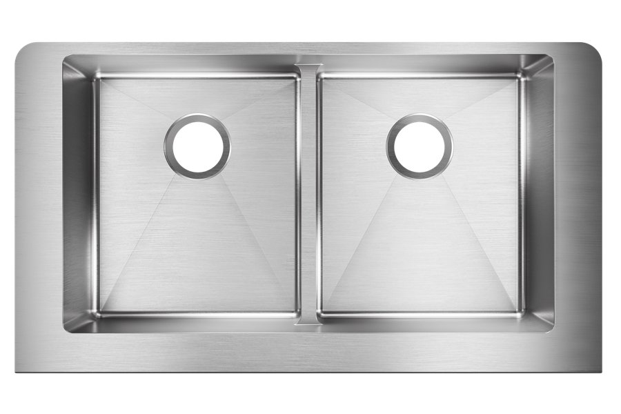 Crosstown® 18 Gauge Stainless Steel 35-7/8" x 20-1/4" x 9" Equal Double Bowl Farmhouse Sink with Aqua Divide
