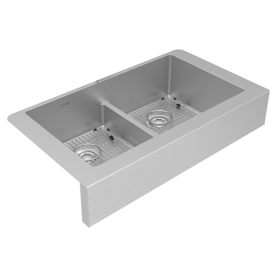 Crosstown® 18 Gauge Stainless Steel 35-7/8" x 20-1/4" x 9" Equal Double Bowl Farmhouse Sink Kit with Aqua Divide