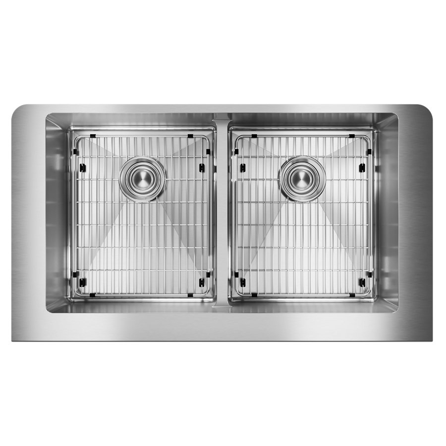 Crosstown® 18 Gauge Stainless Steel 35-7/8" x 20-1/4" x 9" Equal Double Bowl Farmhouse Sink Kit with Aqua Divide