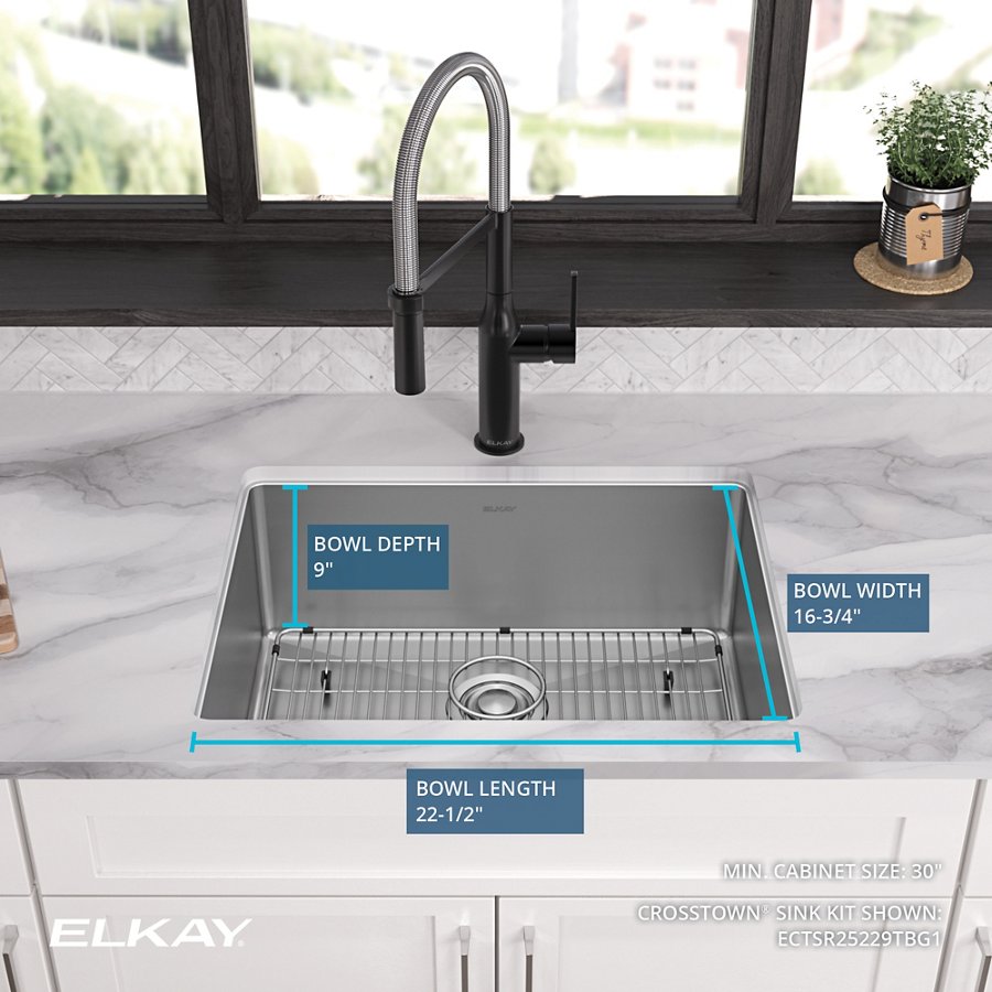 Crosstown® 18 Gauge Stainless Steel 25" x 22" x 9" Single Bowl Dual Mount Sink Kit