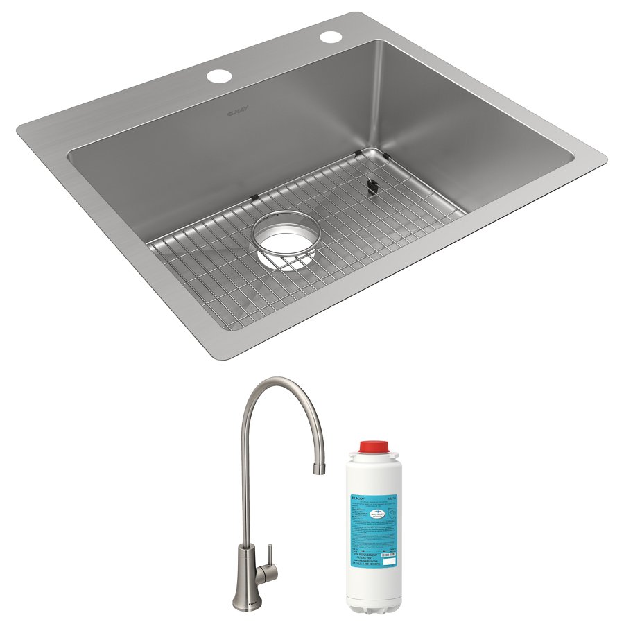 Crosstown® 18 Gauge Stainless Steel 25" x 22" x 9" Single Bowl Dual Mount Sink Kit with Filtered Beverage Faucet