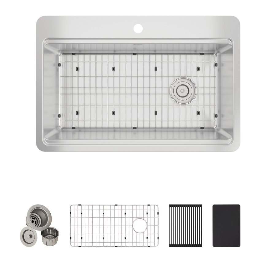 Crosstown® Workstation Stainless Steel 33" x 22" x 9" 1-Hole Single Bowl Dual Mount Sink