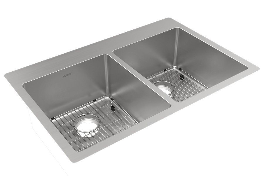 Crosstown® 18 Gauge Stainless Steel 33" x 22" x 9" Equal Double Bowl Dual Mount Sink Kit
