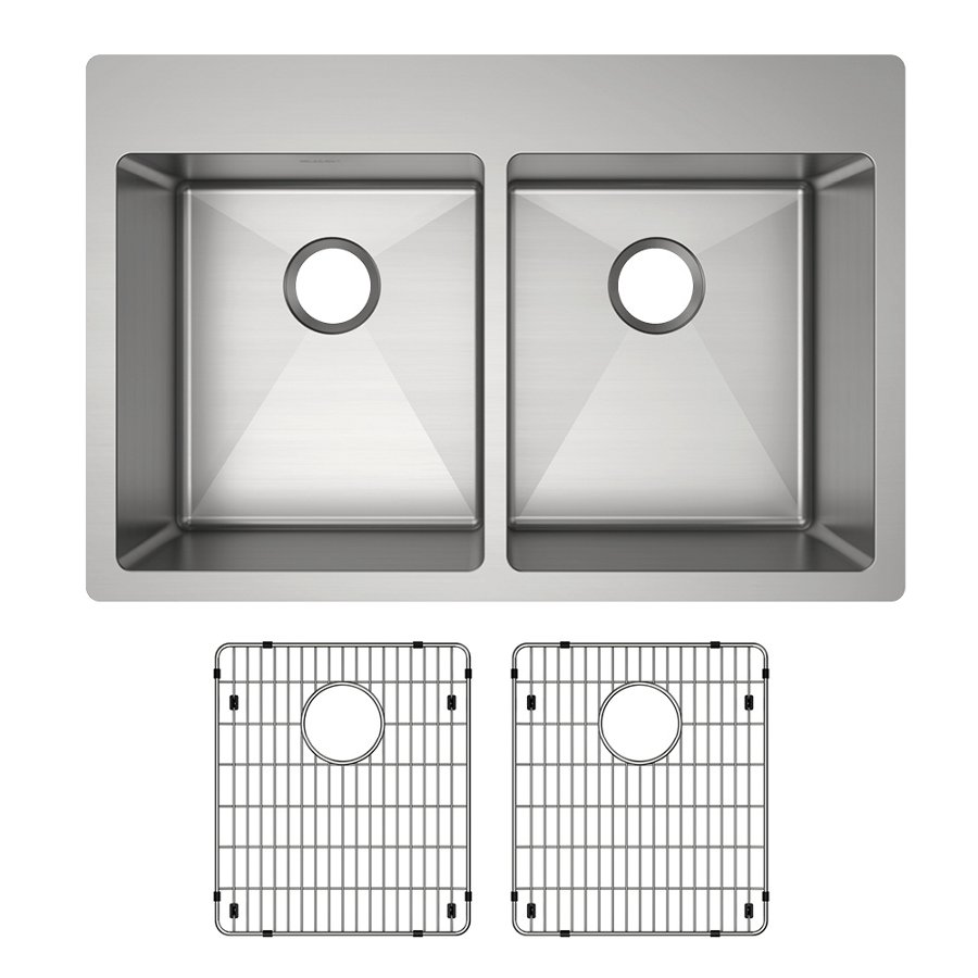 Crosstown® 18 Gauge Stainless Steel 33" x 22" x 9" Equal Double Bowl Dual Mount Sink Kit