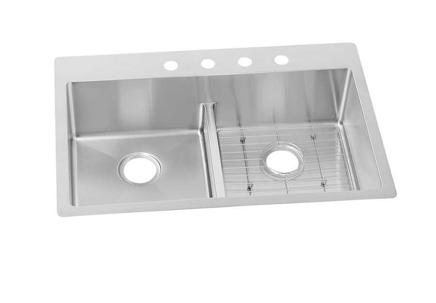 Crosstown® 18 Gauge Stainless Steel 33" x 22" x 9" Equal Double Bowl Dual Mount Sink Kit with Aqua Divide