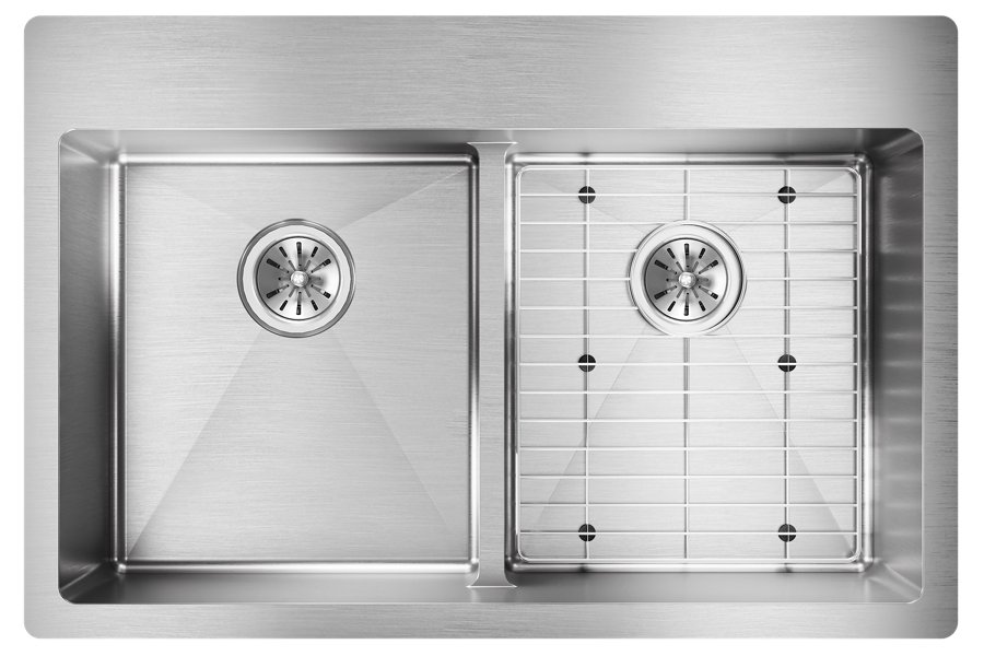 Crosstown® 18 Gauge Stainless Steel 33" x 22" x 9" Equal Double Bowl Dual Mount Sink Kit with Aqua Divide