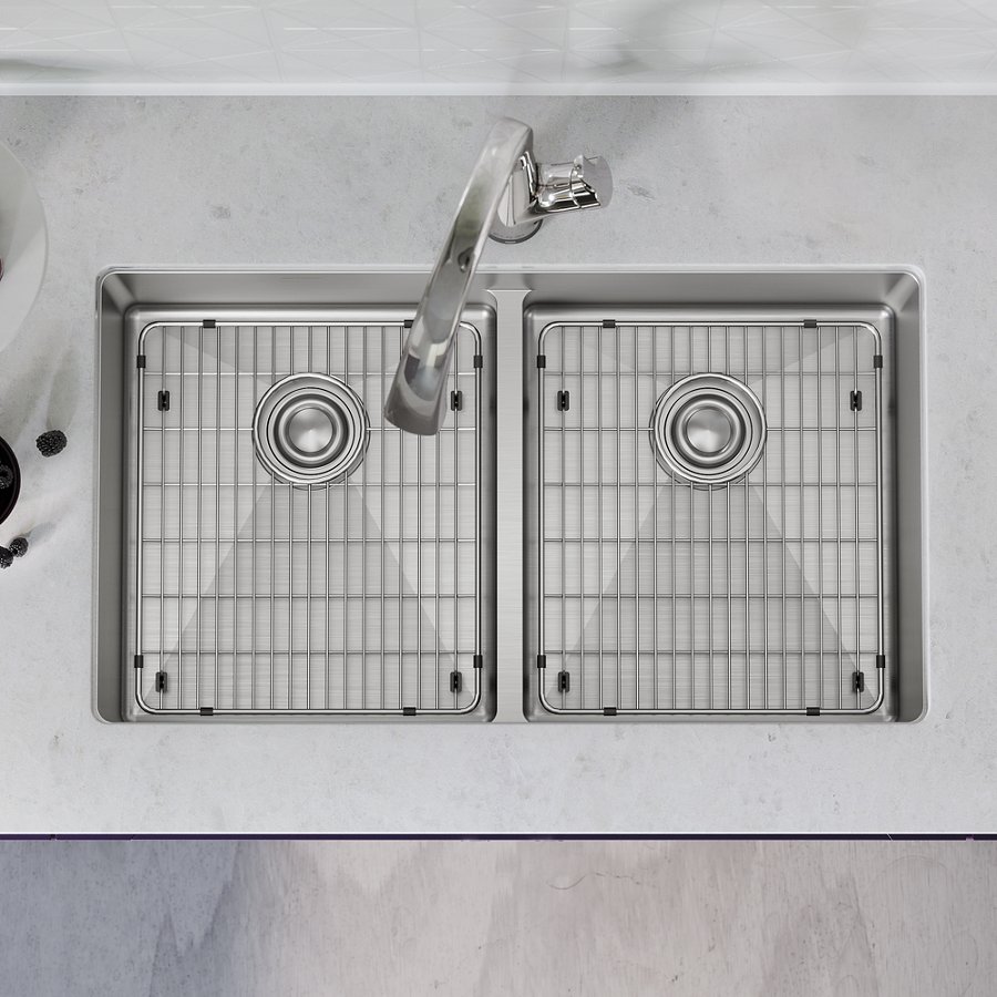Crosstown® 18 Gauge Stainless Steel 33" x 22" x 9" Equal Double Bowl Dual Mount Sink Kit with Filtered Faucet with Aqua Divide