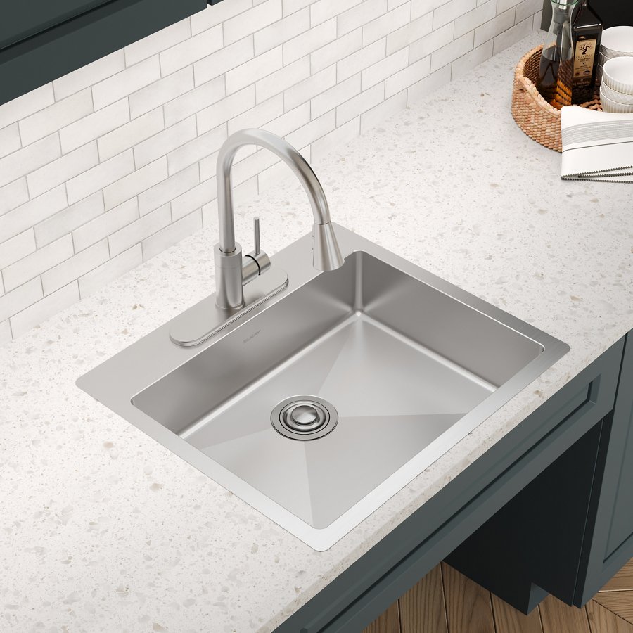 Crosstown® 18 Gauge Stainless Steel 25" x 22" x 6" Single Bowl Dual Mount ADA Sink