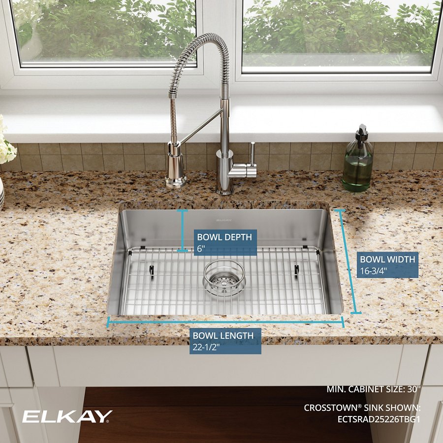 Crosstown® 18 Gauge Stainless Steel 25" x 22" x 6" Single Bowl Dual Mount ADA Sink Kit