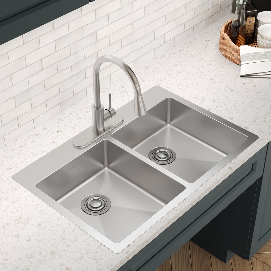 Crosstown® 18 Gauge Stainless Steel 33" x 22" x 6" Equal Double Bowl Dual Mount ADA Sink