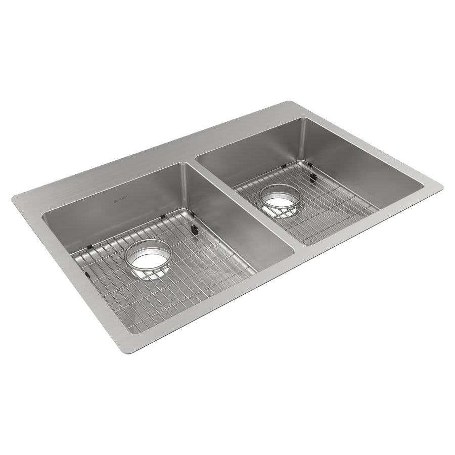 Crosstown® 18 Gauge Stainless Steel 33" x 22" x 6" Equal Double Bowl Dual Mount ADA Sink Kit
