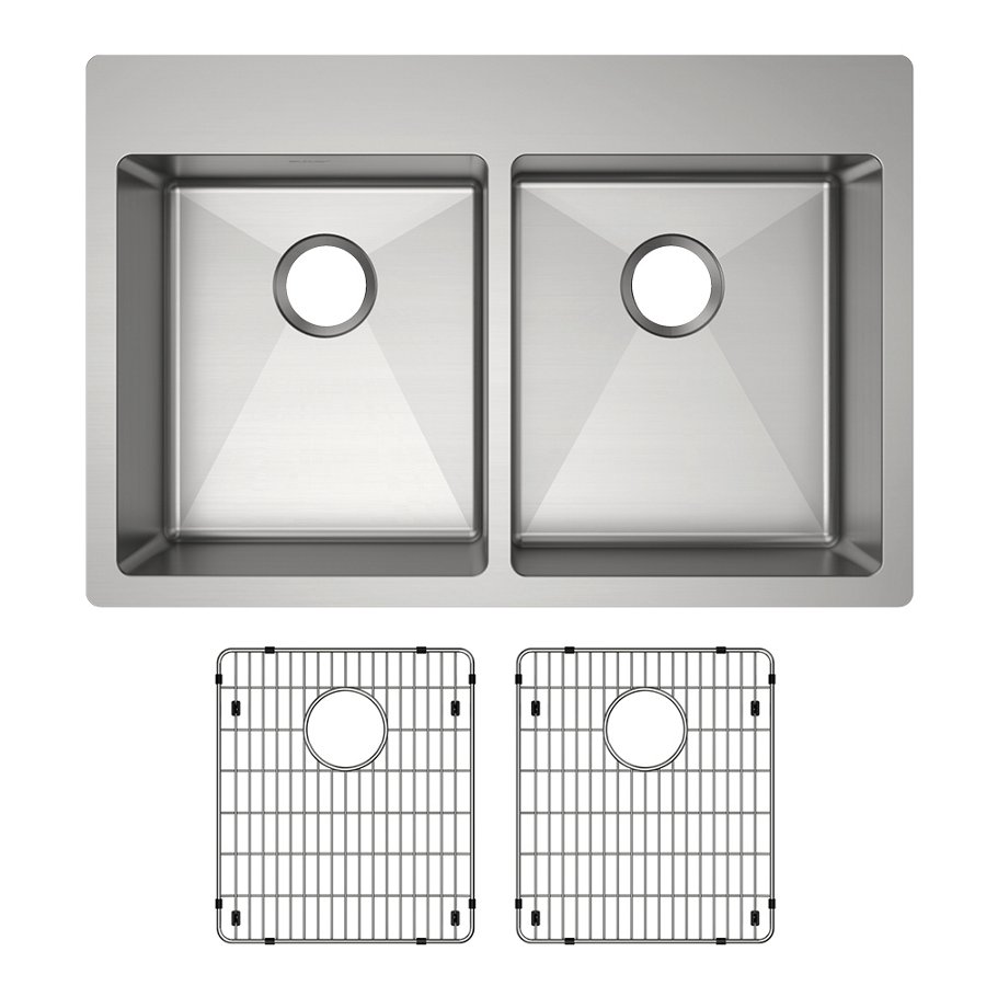 Crosstown® 18 Gauge Stainless Steel 33" x 22" x 6" Equal Double Bowl Dual Mount ADA Sink Kit