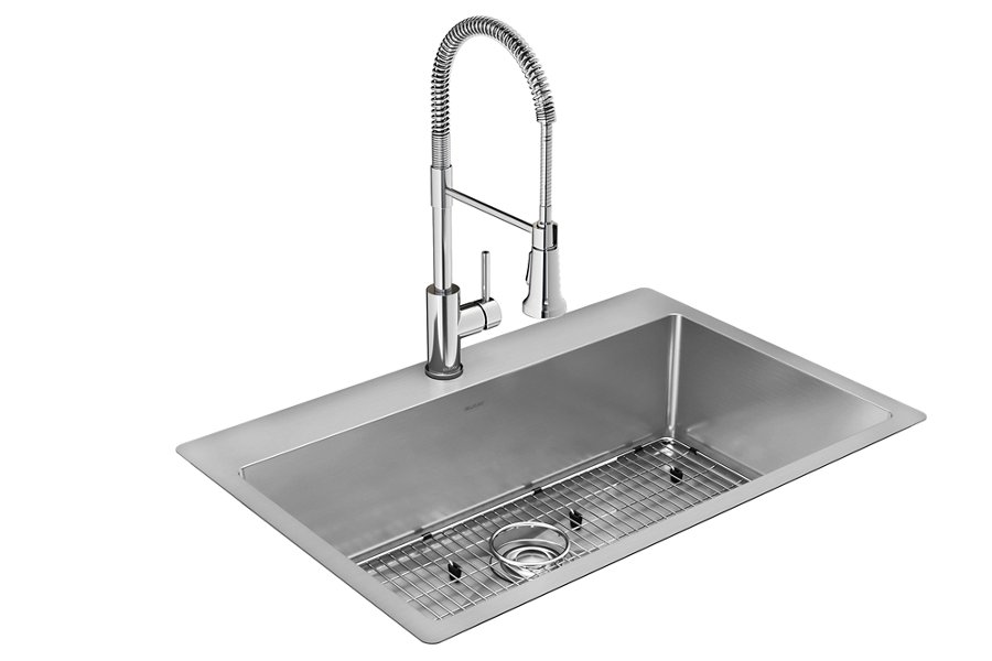 Crosstown® 18 Gauge Stainless Steel 33" x 22" x 9" 1-Hole Single Bowl Dual Mount Sink Kit with Faucet