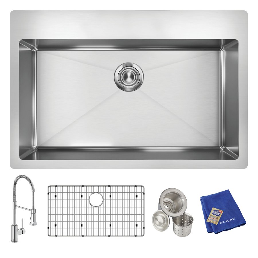 Crosstown® 18 Gauge Stainless Steel 33" x 22" x 9" 1-Hole Single Bowl Dual Mount Sink Kit with Faucet
