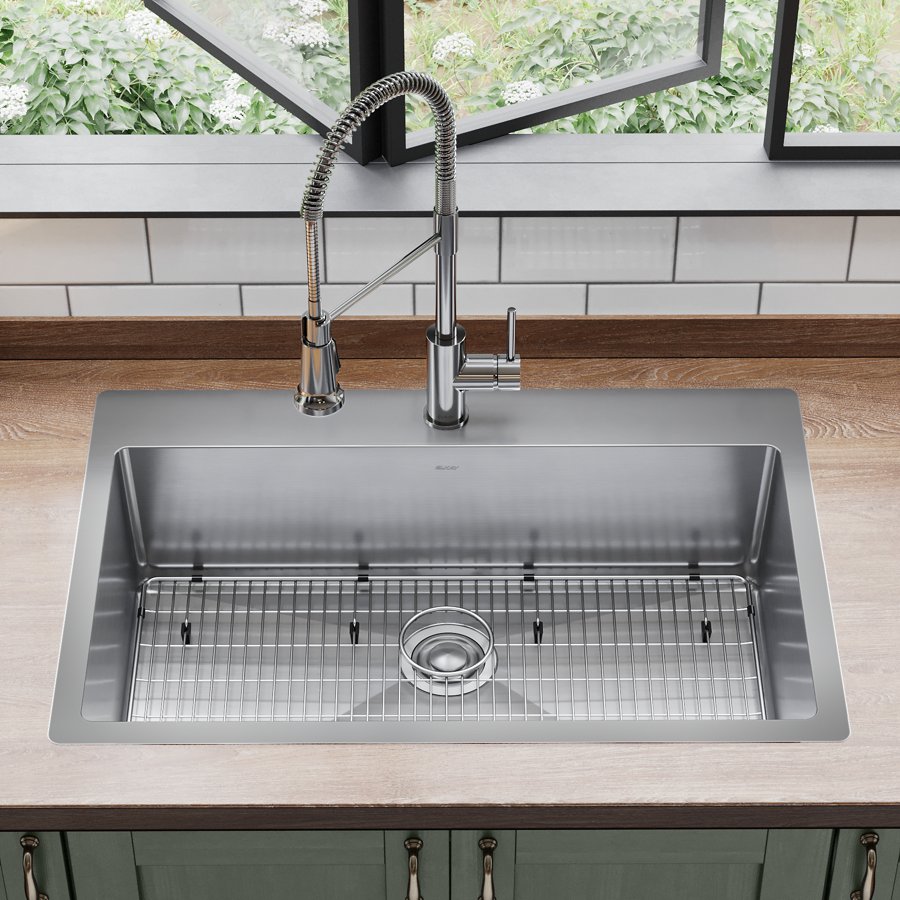 Crosstown® 18 Gauge Stainless Steel 33" x 22" x 9" 1-Hole Single Bowl Dual Mount Sink Kit with Faucet
