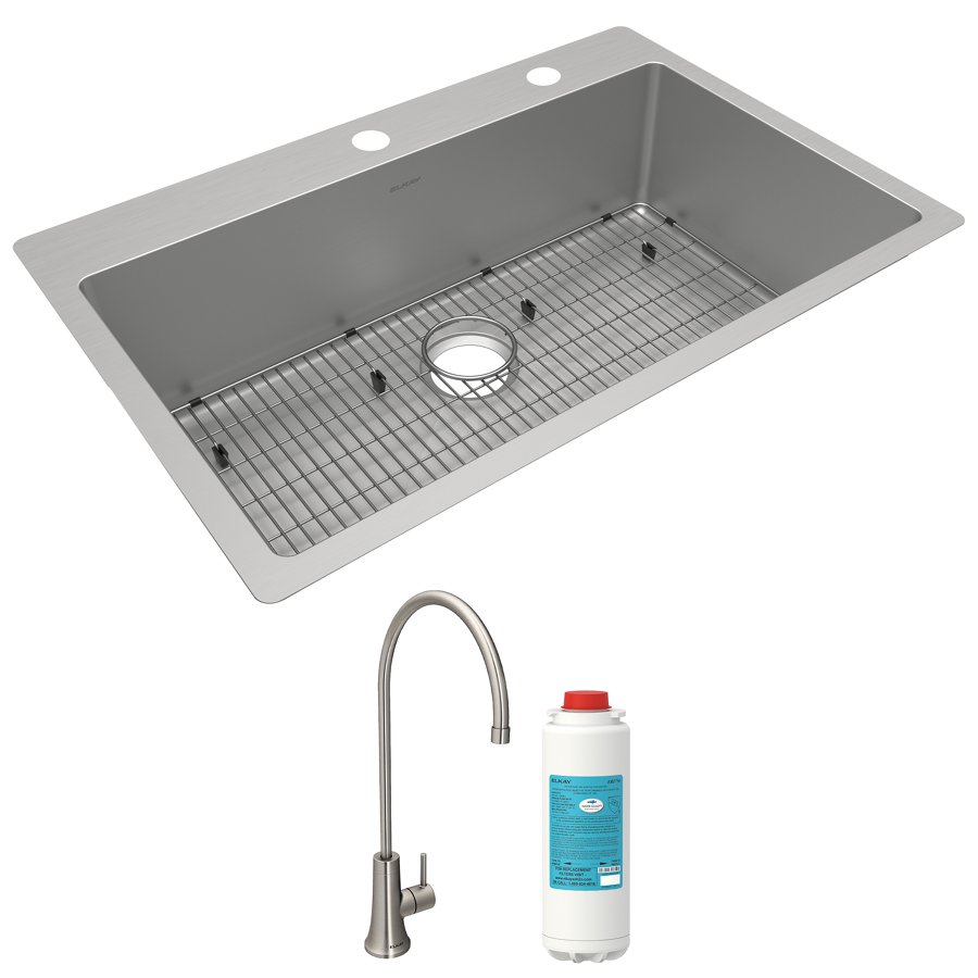 Crosstown® 18 Gauge Stainless Steel 33" x 22" x 9" Single Bowl Dual Mount Sink Kit with Filtered Beverage Faucet