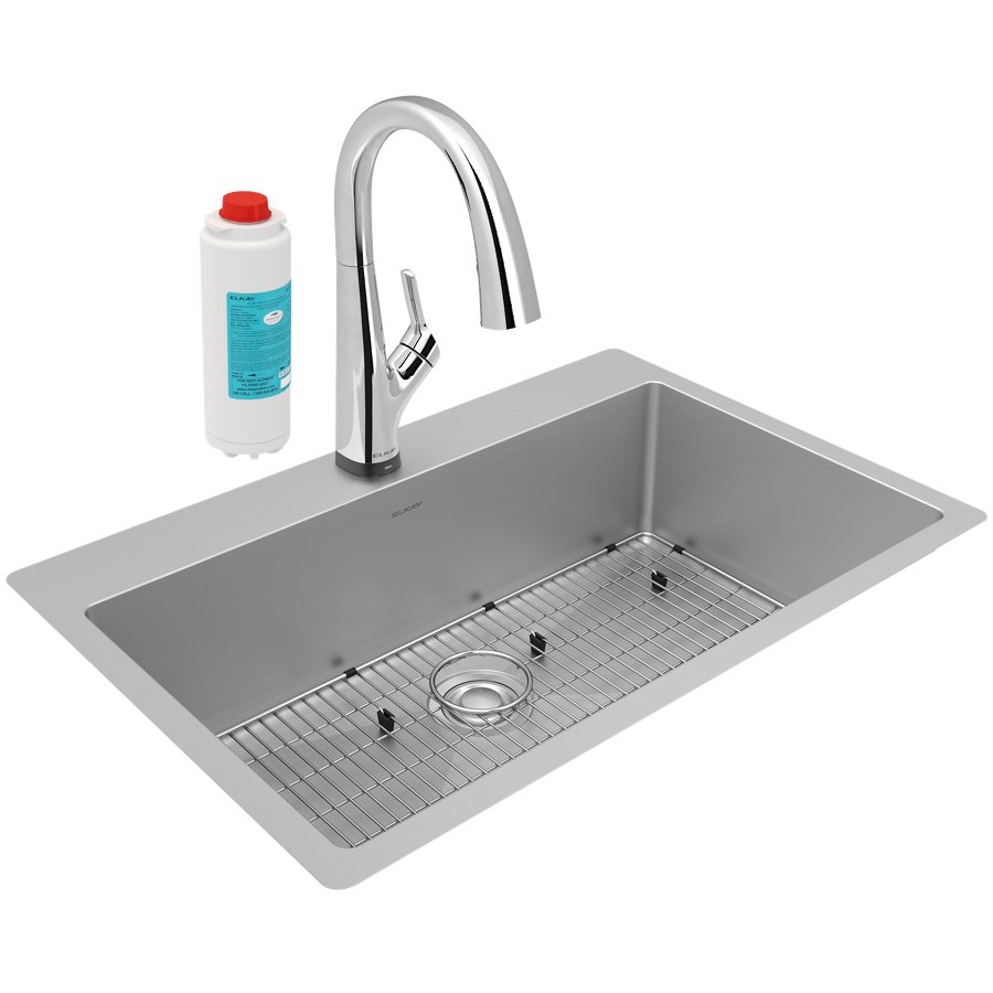 Crosstown® 18 Gauge Stainless Steel 33" x 22" x 9" Single Bowl Dual Mount Sink Kit with Filtered Faucet