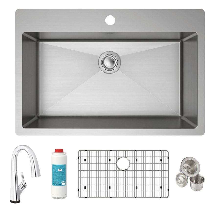 Crosstown® 18 Gauge Stainless Steel 33" x 22" x 9" Single Bowl Dual Mount Sink Kit with Filtered Faucet