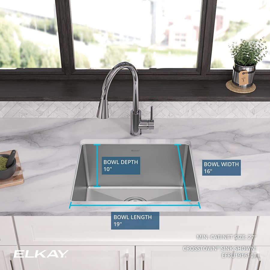 Crosstown® 16 Gauge Stainless Steel 21-1/2" x 18-1/2" x 10" Single Bowl Undermount Sink