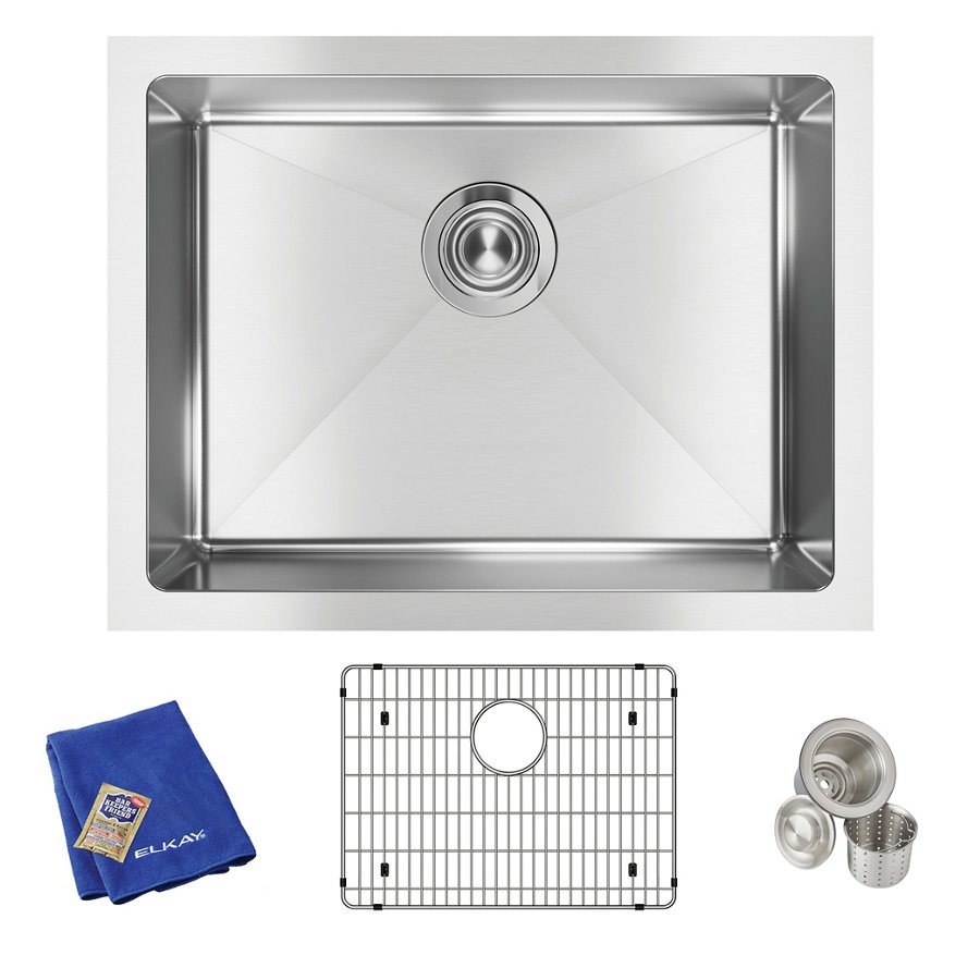 Crosstown® 16 Gauge Stainless Steel 23-1/2" x 18-1/4" x 10" Single Bowl Undermount Sink Kit