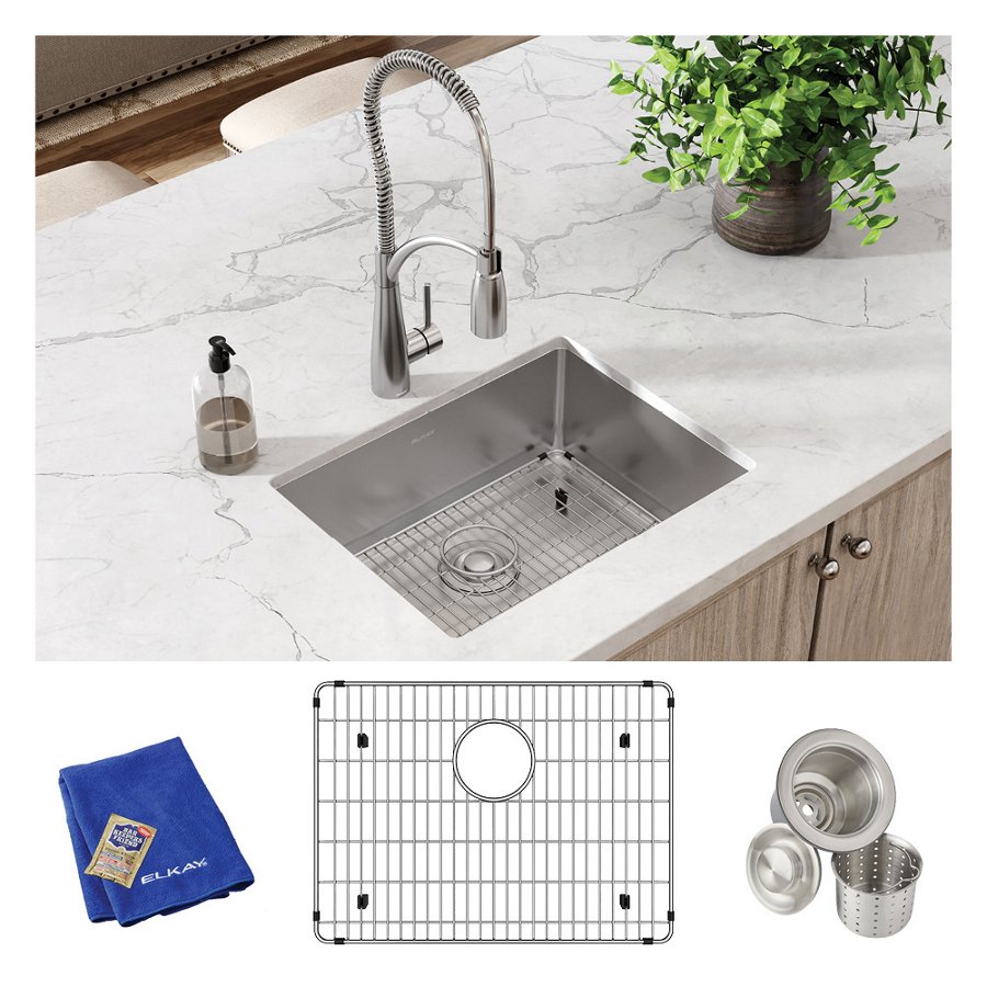 Crosstown® 16 Gauge Stainless Steel 23-1/2" x 18-1/4" x 10" Single Bowl Undermount Sink Kit