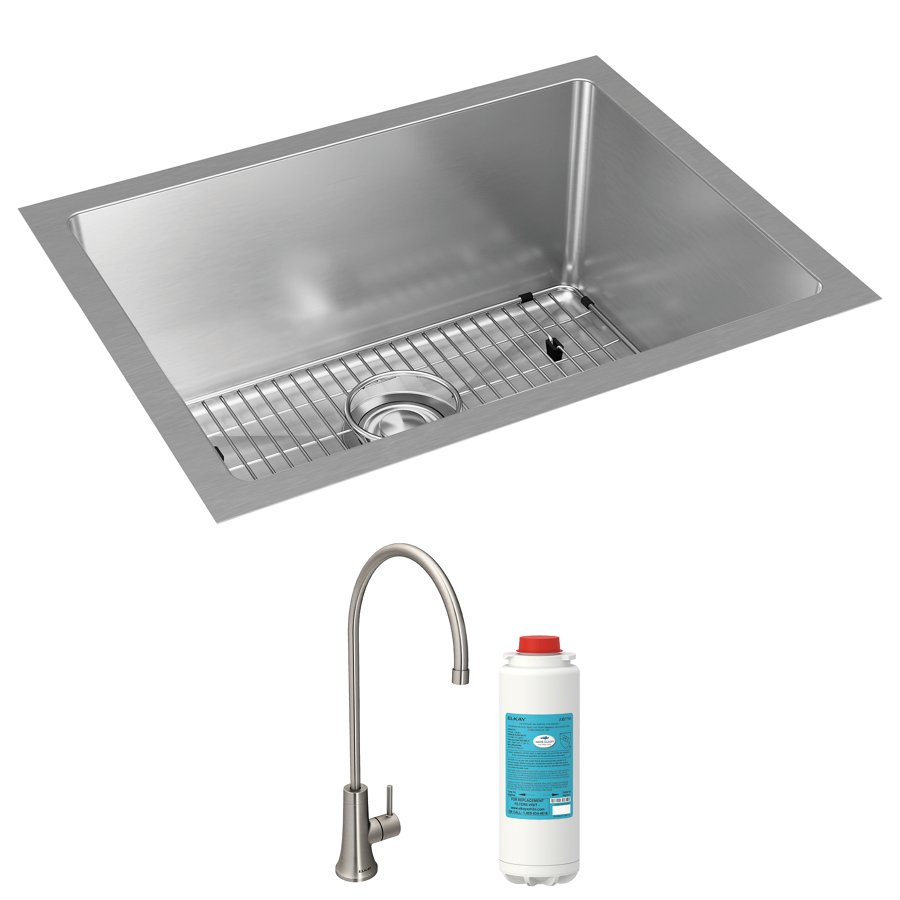 Crosstown® 16 Gauge Stainless Steel 23-1/2" x 18-1/4" x 10" Single Bowl Undermount Sink Kit with Filtered Beverage Faucet