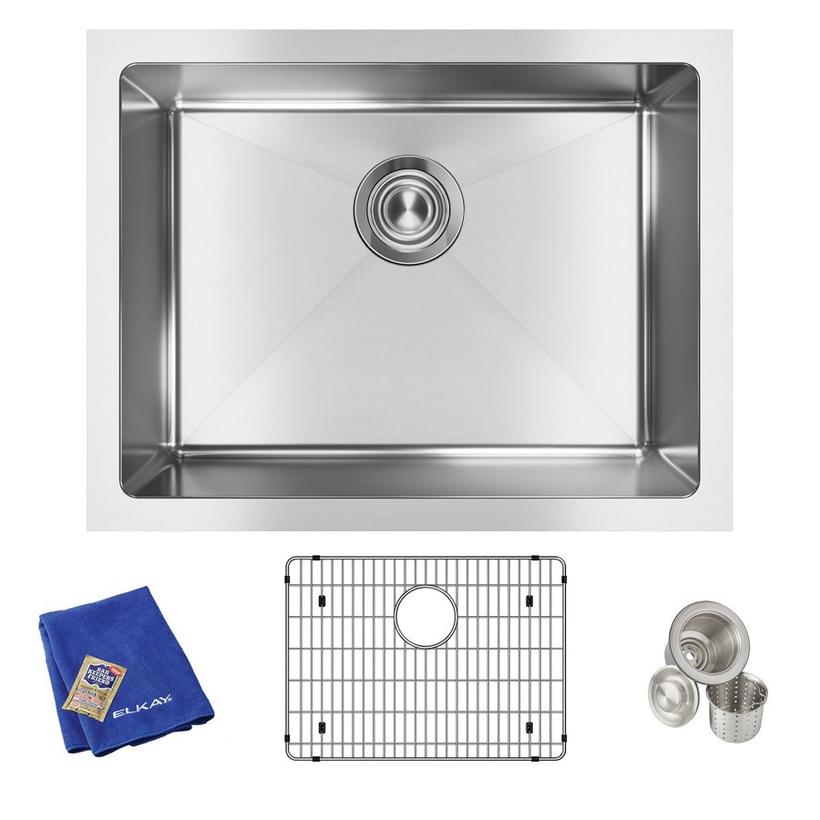 Crosstown® 16 Gauge Stainless Steel 23-1/2" x 18-1/4" x 8" Single Bowl Undermount Sink Kit