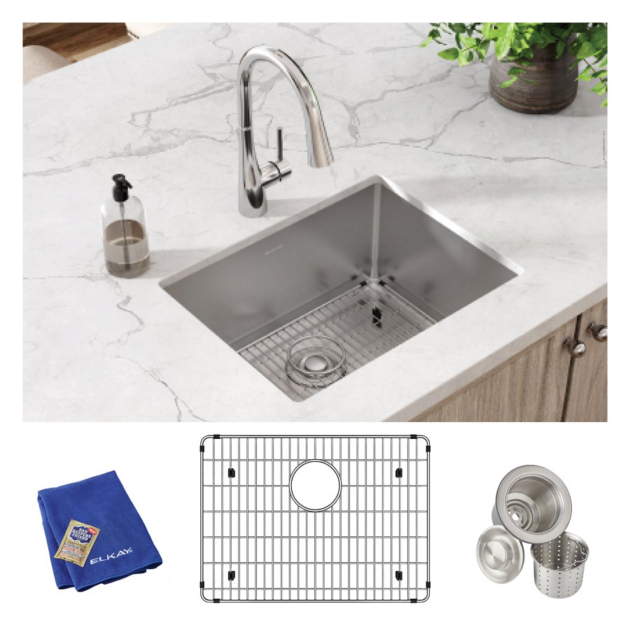 Crosstown® 16 Gauge Stainless Steel 23-1/2" x 18-1/4" x 8" Single Bowl Undermount Sink Kit