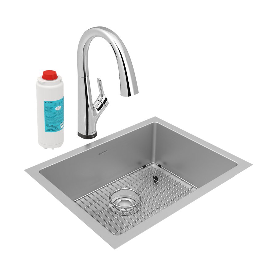 Crosstown® 16 Gauge Stainless Steel 23-1/2" x 18-1/4" x 8" Single Bowl Undermount Sink Kit with Filtered Faucet