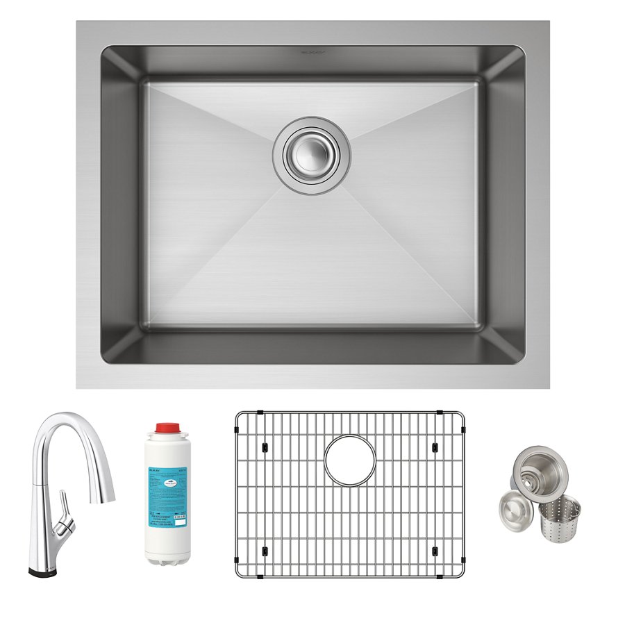 Crosstown® 16 Gauge Stainless Steel 23-1/2" x 18-1/4" x 8" Single Bowl Undermount Sink Kit with Filtered Faucet