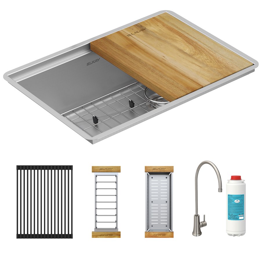 Crosstown® 16 Gauge Workstation Stainless Steel 25-1/2" x 18-1/2" x 9" Single Bowl Undermount Sink Kit with Filtered Beverage Faucet