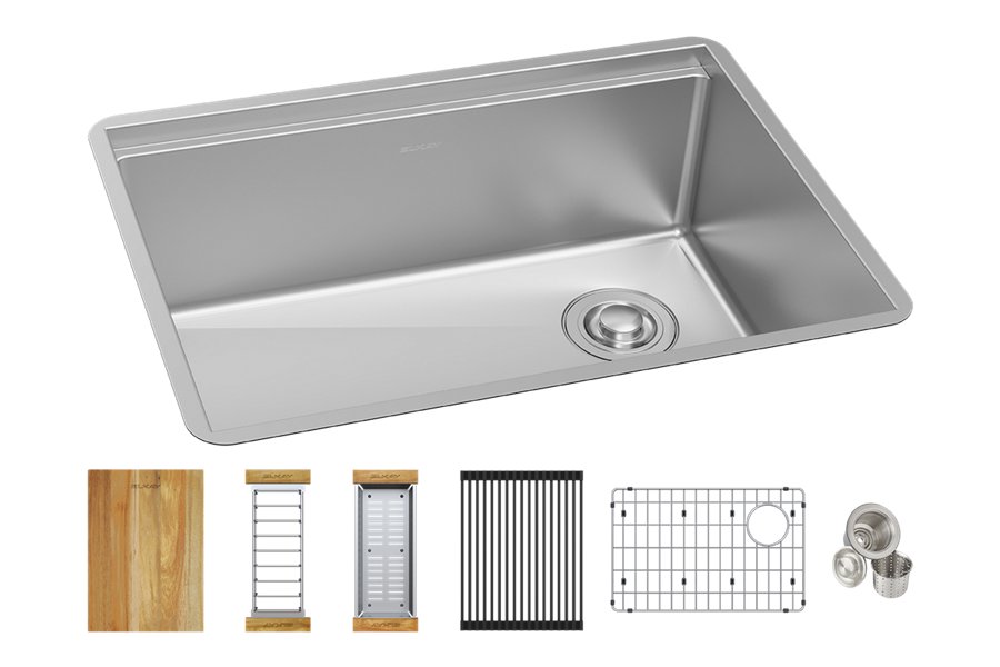 Crosstown® 16 Gauge Workstation Stainless Steel 25-1/2" x 18-1/2" x 9" Single Bowl Undermount Sink Kit
