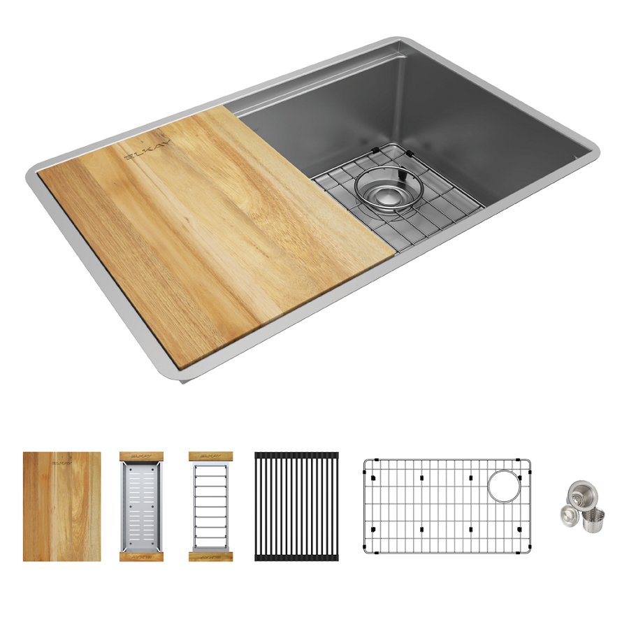 Crosstown® 16 Gauge Workstation Stainless Steel 28-1/2" x 18-1/2" x 9" Single Bowl Undermount Sink Kit