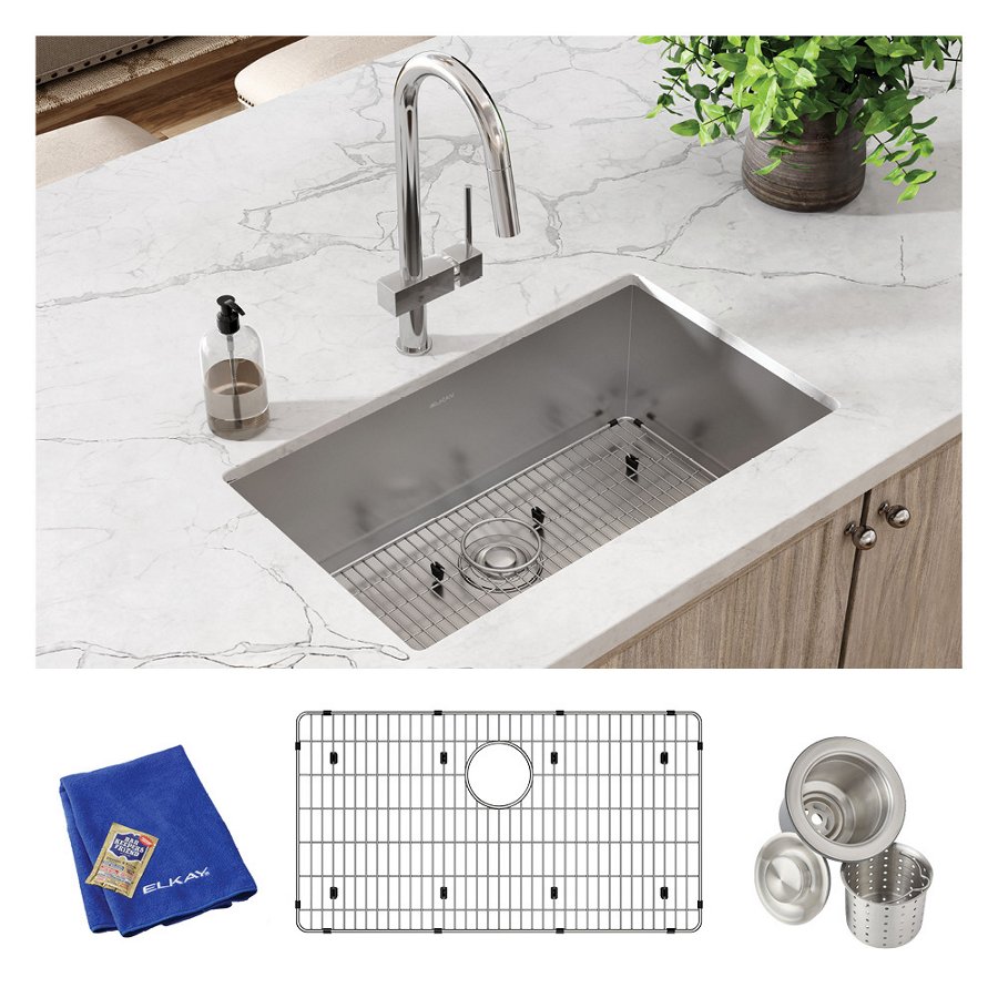 Crosstown® 16 Gauge Stainless Steel 30-1/2" x 18-1/2" x 10" Single Bowl Undermount Sink Kit