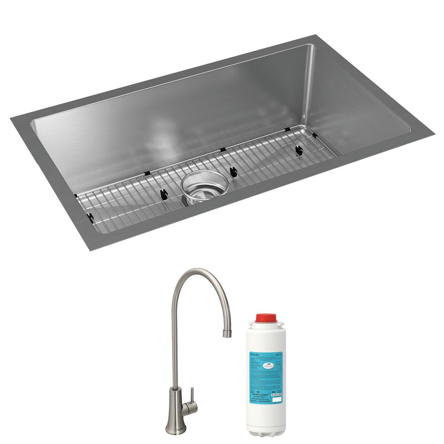Crosstown® 16 Gauge Stainless Steel 30-1/2" x 18-1/2" x 10" Single Bowl Undermount Sink Kit with Filtered Beverage Faucet