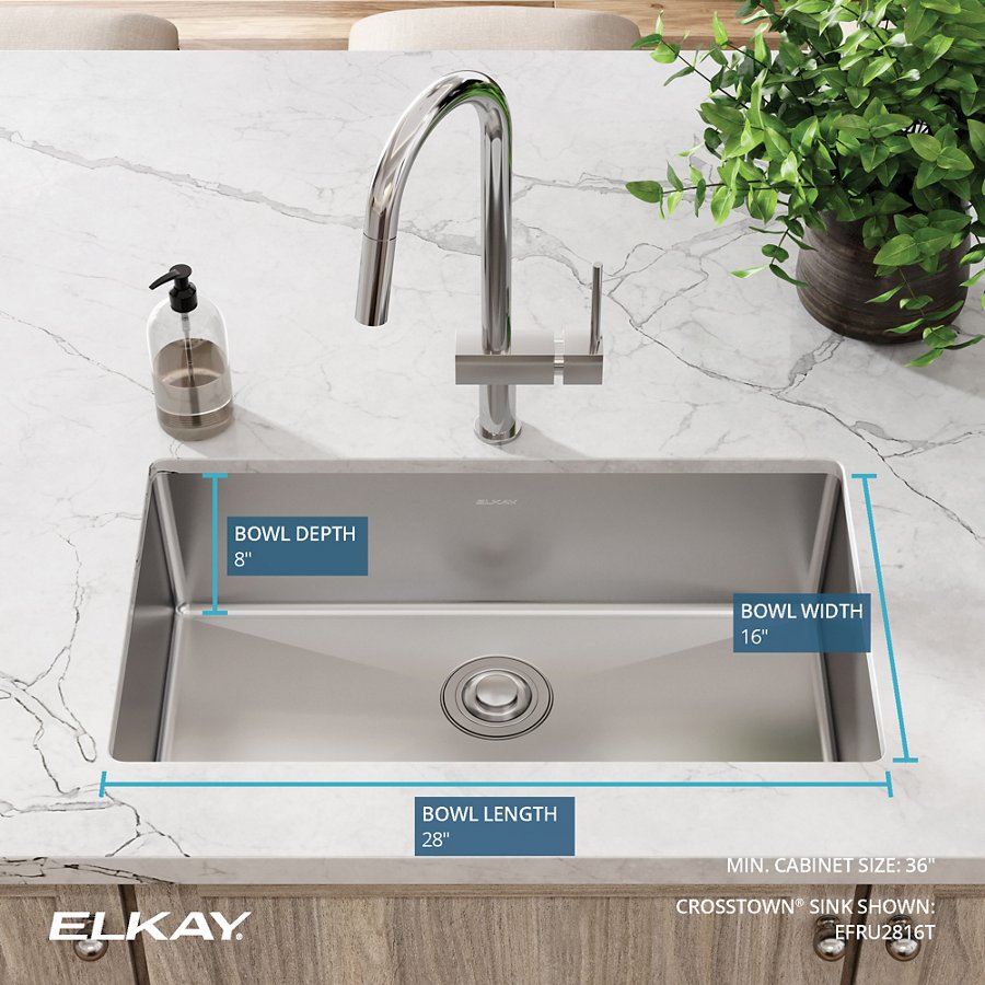 Crosstown® 16 Gauge Stainless Steel 30-1/2" x 18-1/2" x 8" Single Bowl Undermount Sink